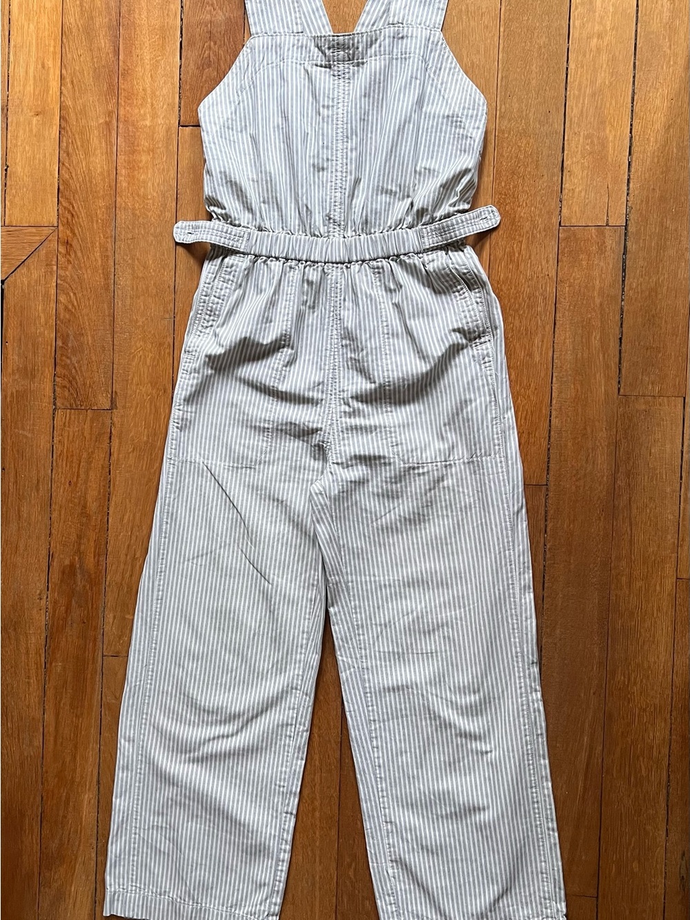 Striped Cotton Utility Jumpsuit - Cream/Navy